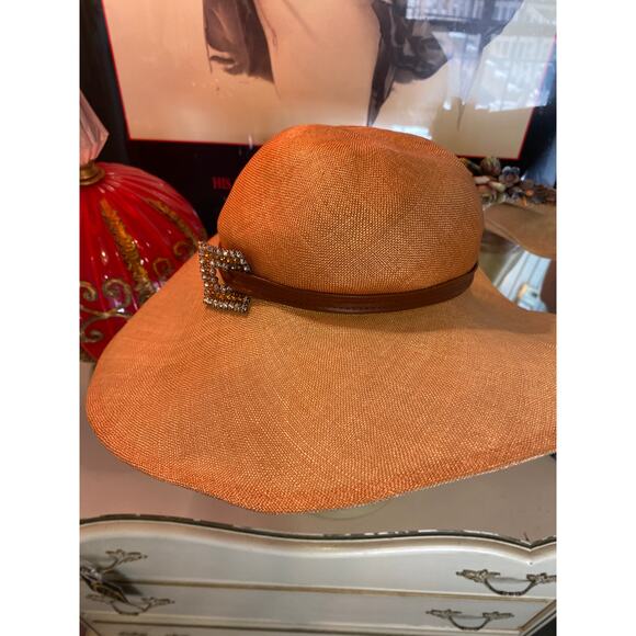 vintage 1960s wide brim straw hat Mr John natural 40s style cartwheel 60s summer - Picture 11 of 12